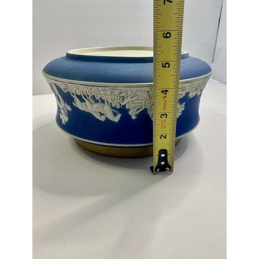 Antique Adams Tunstall Dark Blue Jasperware Bowl Dish Dogs Horses Scene See Pics